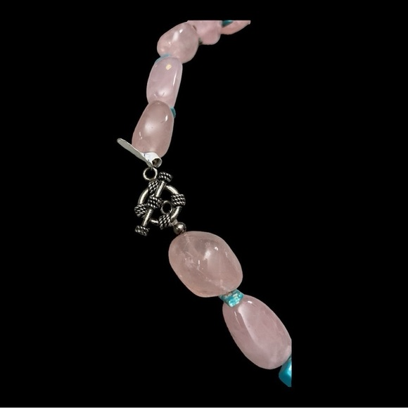 Sterling Silver Rose Quartz and Arizona Turquoise on a 8.5" ( 22cm) strand. - Picture 8 of 13